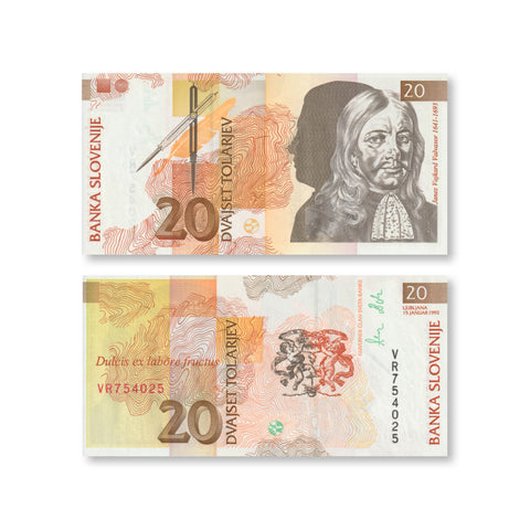 Slovenia 20 Tolarjev, 1992, B302a, P12a, UNC - Robert's World Money - World Banknotes
