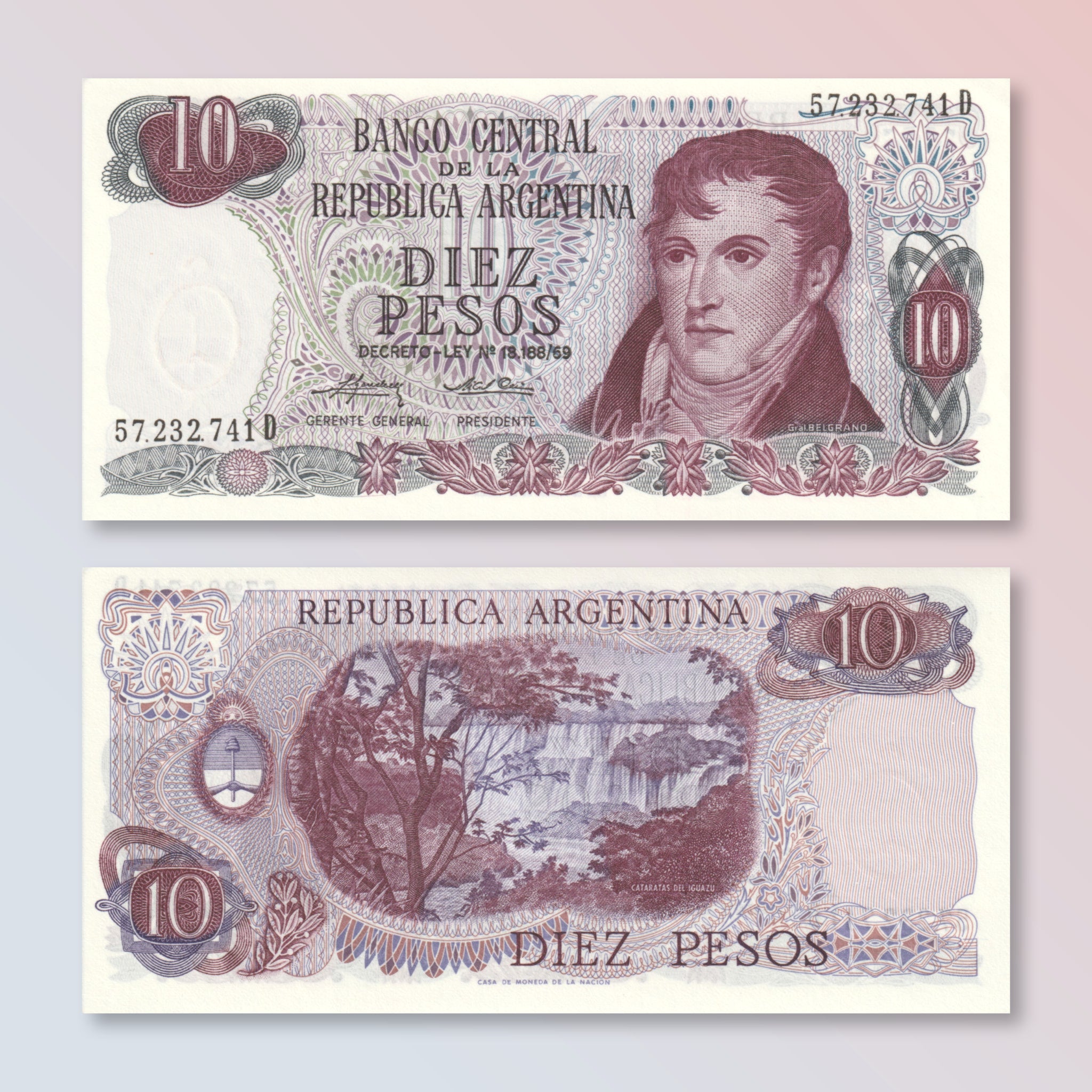 Argentina 10 Pesos, 1975, B348c, P295, UNC - Robert's World Money - World Banknotes