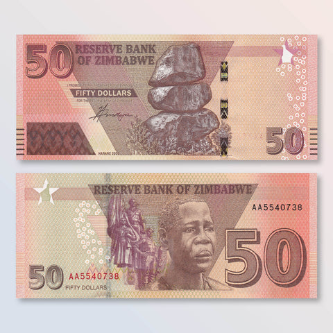 Zimbabwe 50 Dollars, 2020 (2021), B196a, UNC - Robert's World Money - World Banknotes