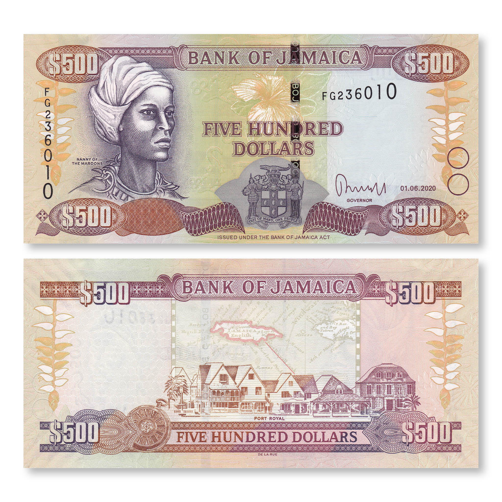 Jamaica 500 Dollars, 2020, B240l, P85, UNC - Robert's World Money - World Banknotes