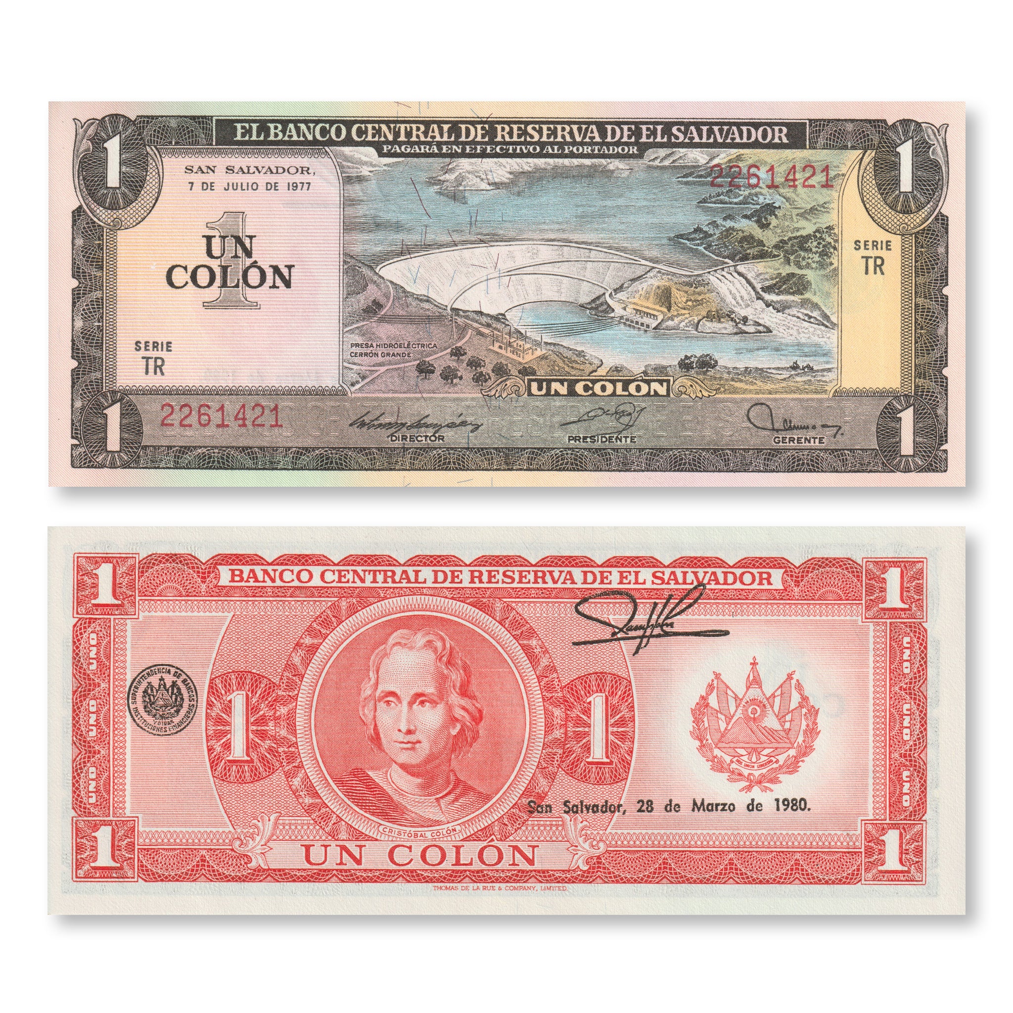 El Salvador 1 Colon, 1977, B1052a, P125a, UNC - Robert's World Money - World Banknotes