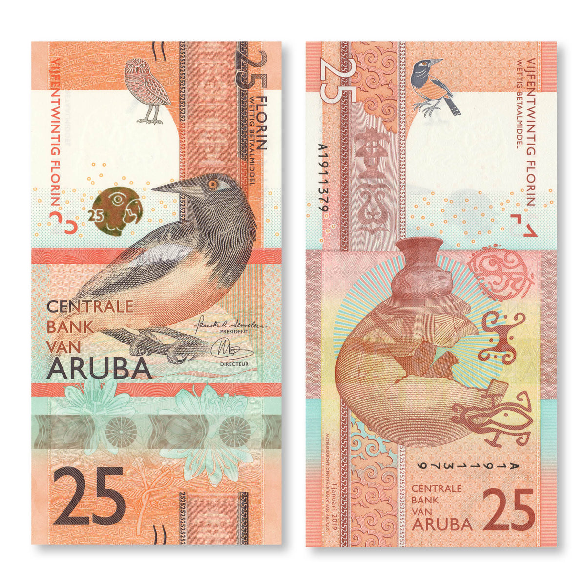 Aruba 25 Florin, 2019, B122a, UNC - Robert's World Money - World Banknotes