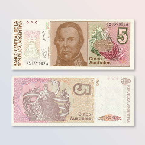 Argentina 5 Australes, 1986, B377a, P324b, UNC - Robert's World Money - World Banknotes
