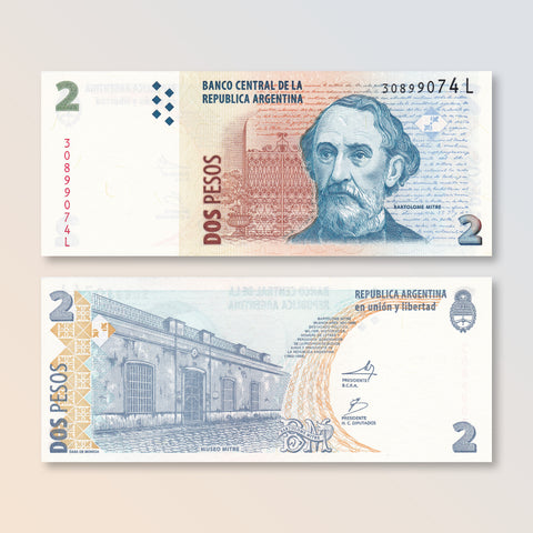 Argentina 2 Pesos, 2010, B405g, P352, UNC - Robert's World Money - World Banknotes