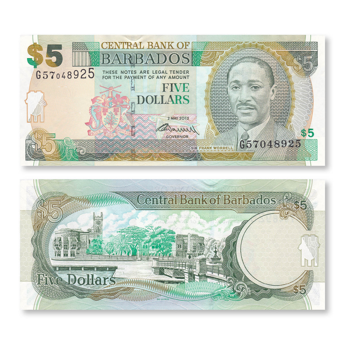 Barbados 5 Dollars, 2007, B226a, P67a, UNC - Robert's World Money - World Banknotes