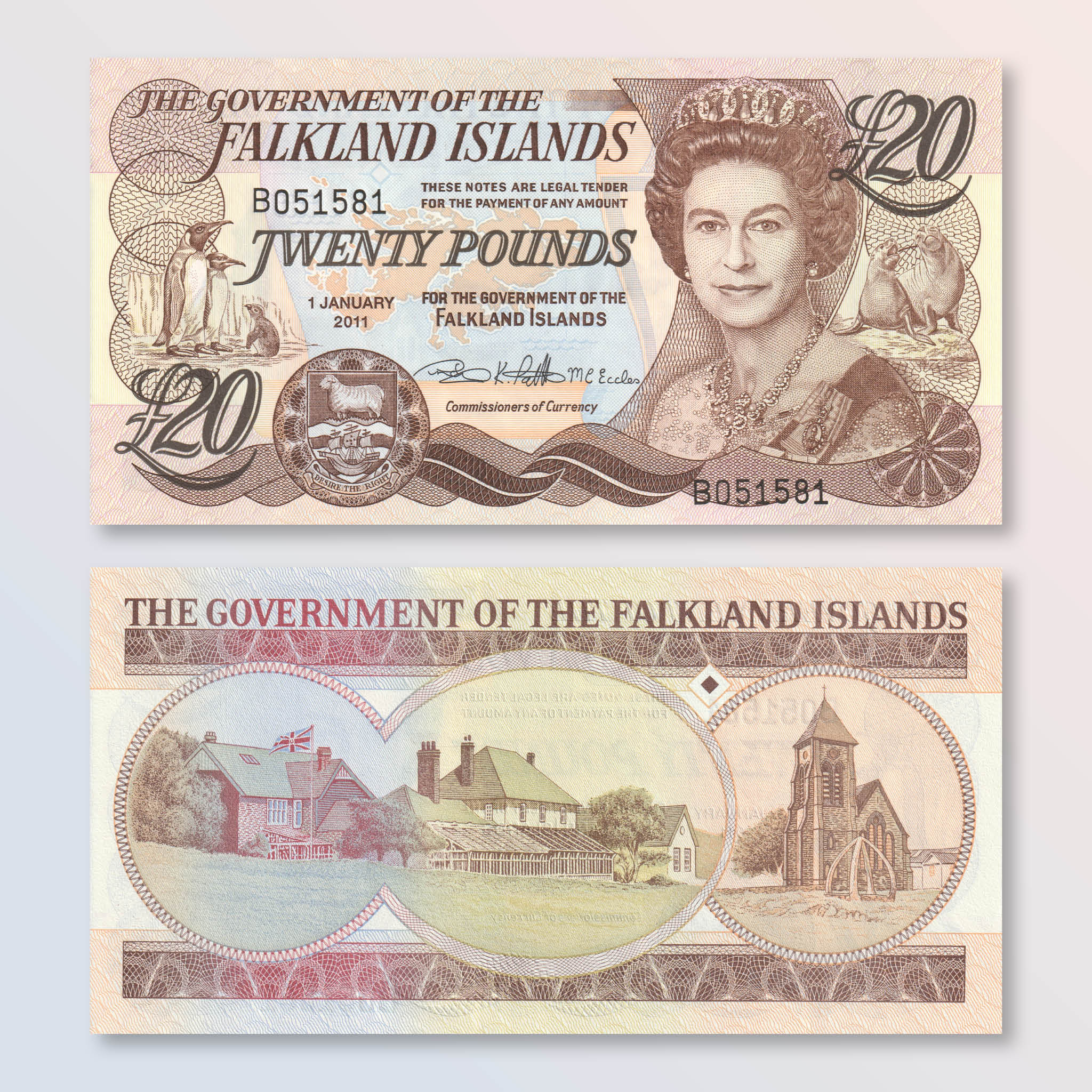 Falkland Islands 20 Pounds, 2011, B221b, P19, UNC - Robert's World Money - World Banknotes