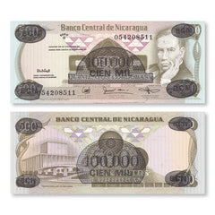 Nicaragua 100000 Córdobas, 1987, B443a, P149, UNC - Robert's World Money - World Banknotes