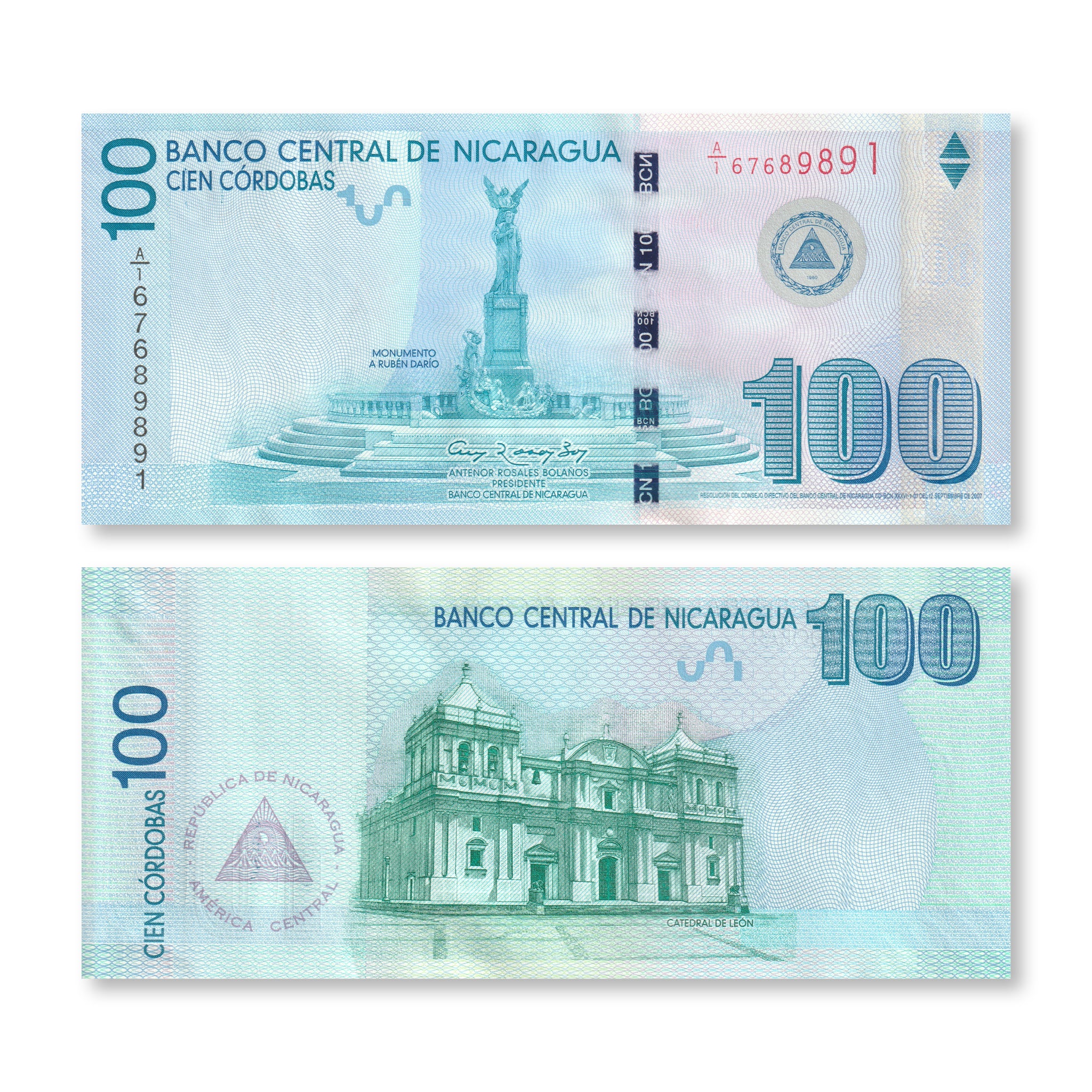 Nicaragua 100 Córdobas, 2007 (2012), Commemorative, B504a, P208, UNC - Robert's World Money - World Banknotes