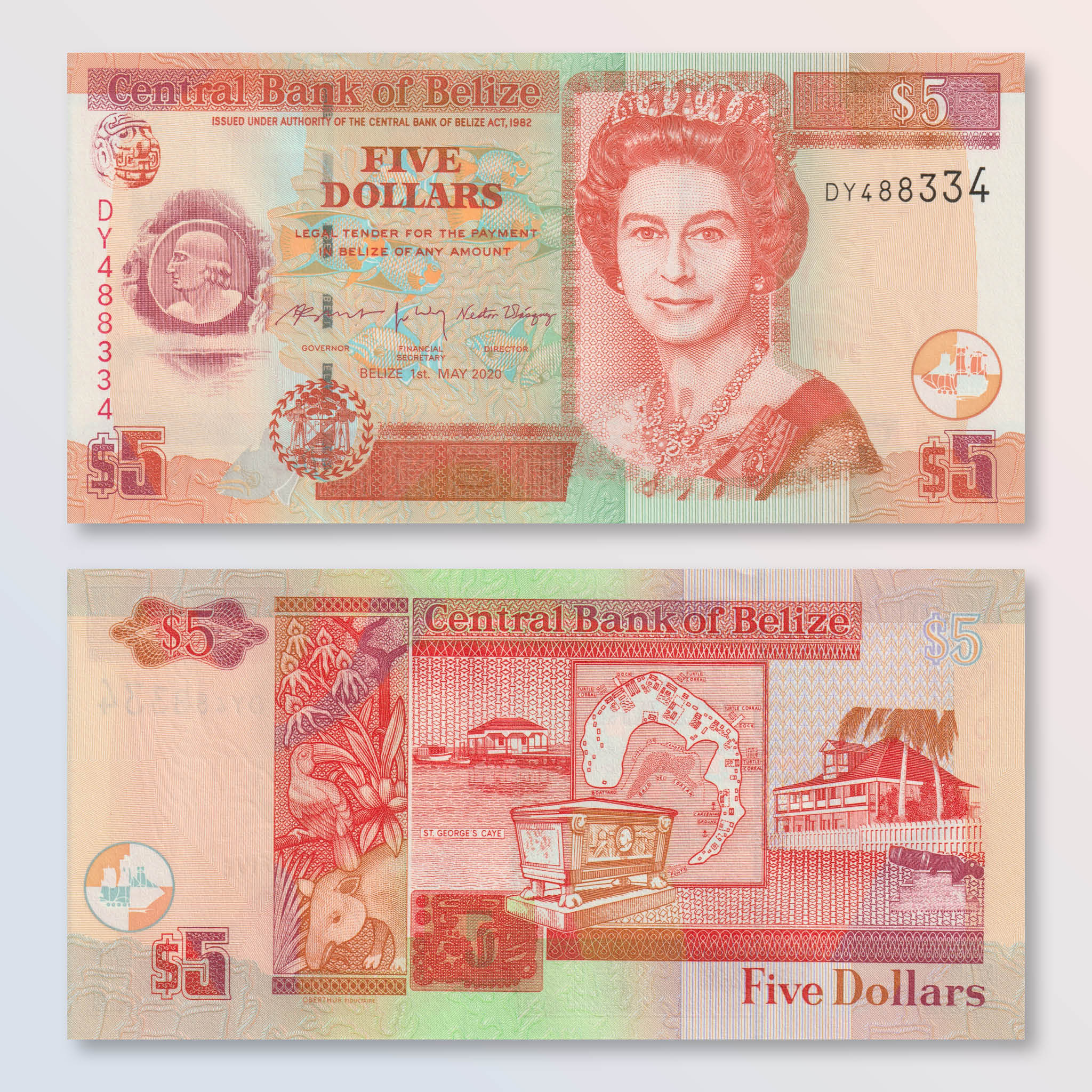 Belize 5 Dollars, 2016, B325g, P67, UNC - Robert's World Money - World Banknotes