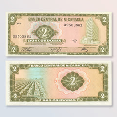 Nicaragua 2 Córdobas, 1972, B415a, P121a, UNC - Robert's World Money - World Banknotes
