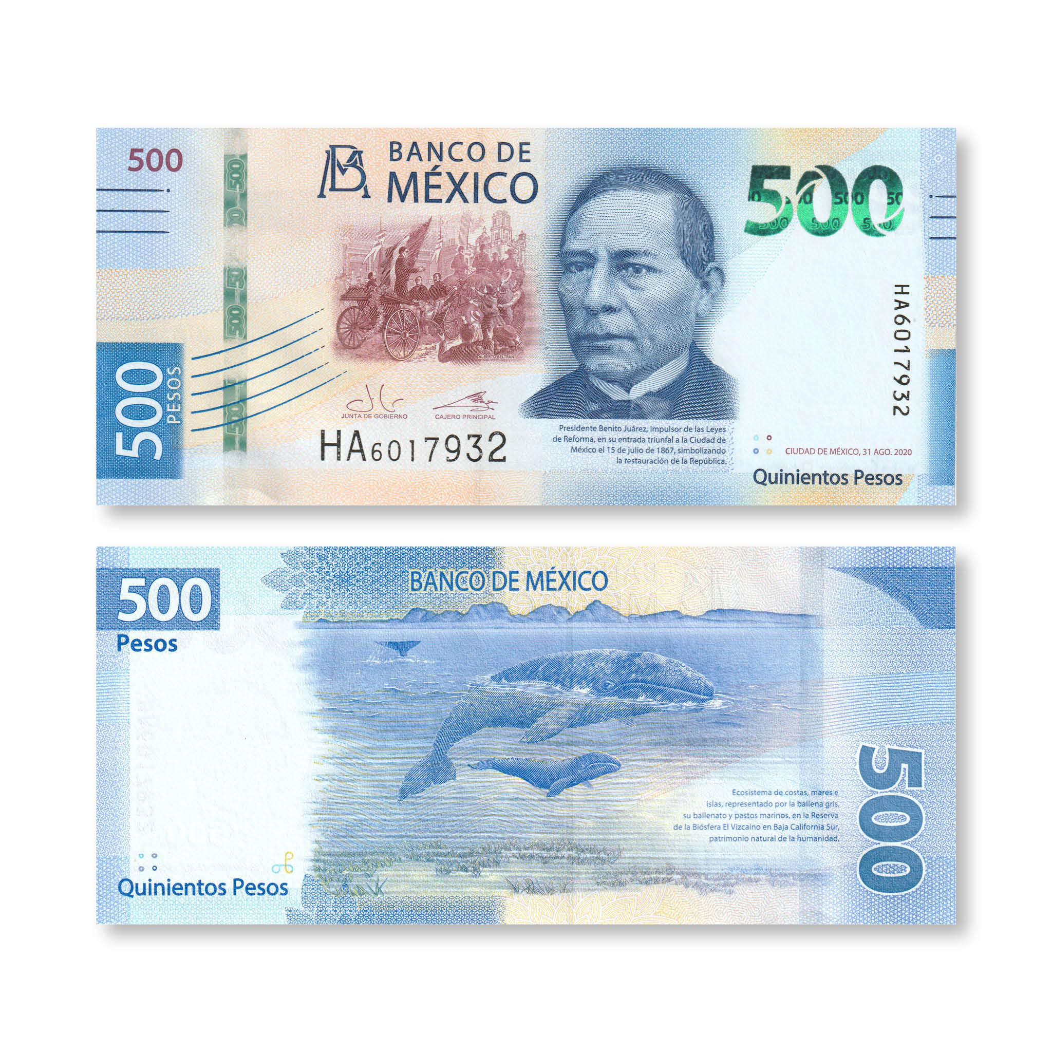 Mexico 500 Pesos, 2020, B717j, UNC - Robert's World Money - World Banknotes