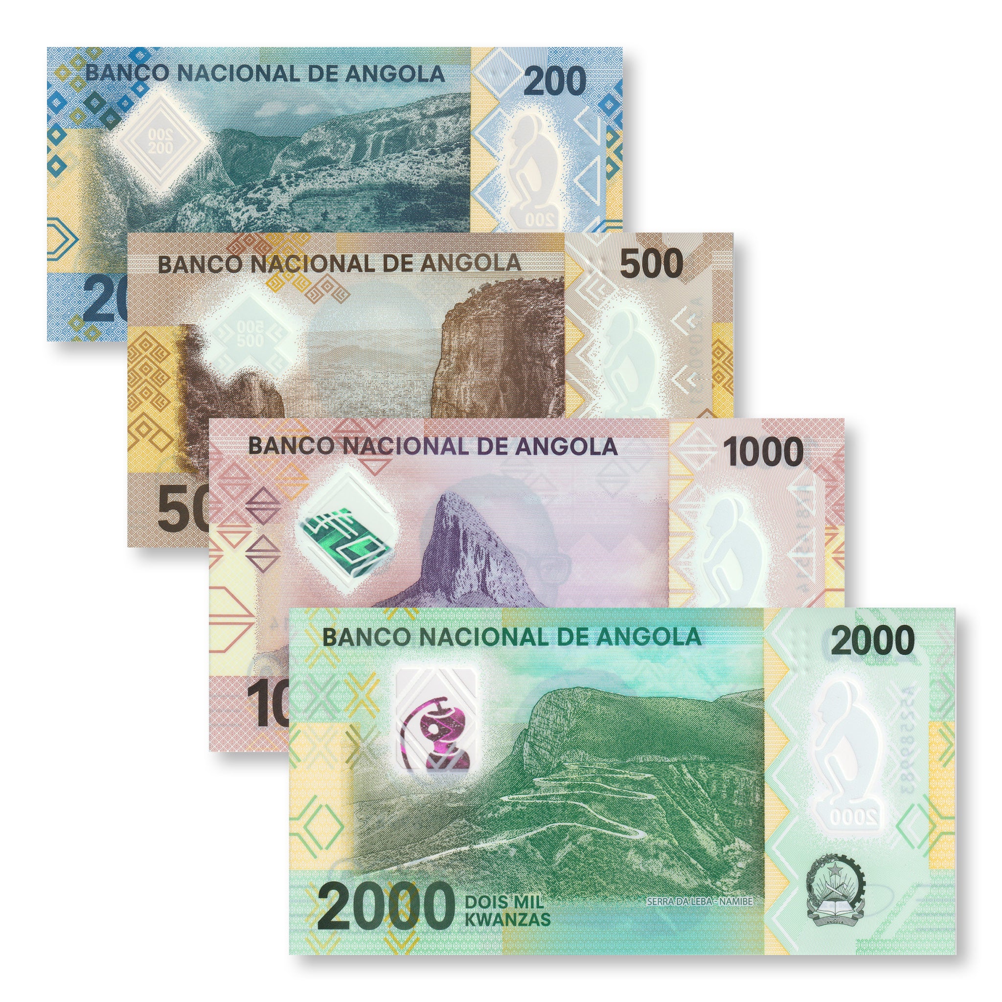Angola Full Set: 200–2,000 Kwanza, 2020, B557–B560, UNC - Robert's World Money - World Banknotes