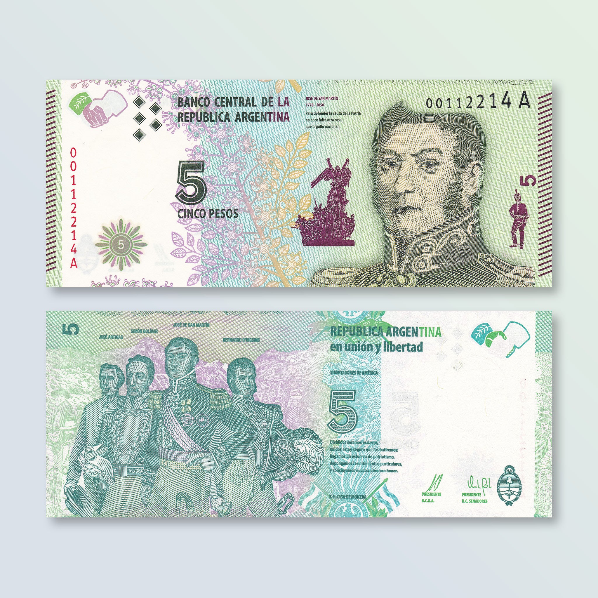 Argentina 5 Pesos, 2015, B415a, P359, UNC - Robert's World Money - World Banknotes