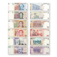 Argentina Full Set: 2–1,000 Pesos, 2010–2014, P352–P357 - Robert's World Money - World Banknotes