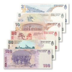 Argentina Full Set: 2–1,000 Pesos, 2010–2014, P352–P357 - Robert's World Money - World Banknotes