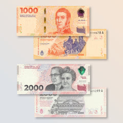Argentina Set: 1000 & 2000 Pesos, 2023, B426–B427, UNC - Robert's World Money - World Banknotes