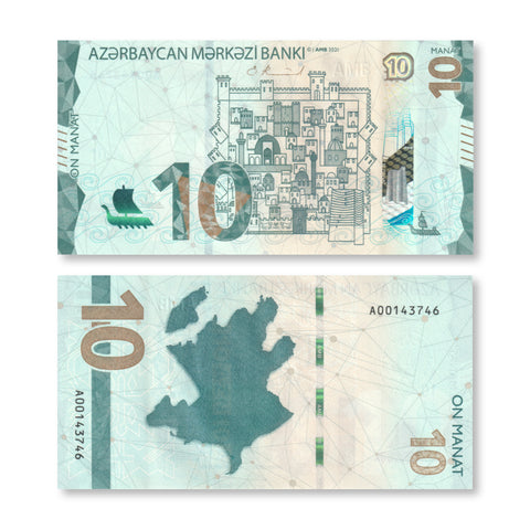 Azerbaijan Set: 1, 5 & 10 Manat, 2020–2021, B408–B410, UNC - Robert's World Money - World Banknotes