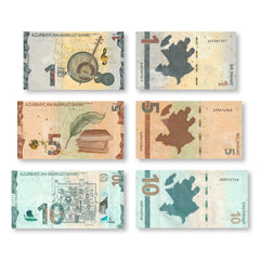 Azerbaijan Set: 1, 5 & 10 Manat, 2020–2021, B408–B410, UNC - Robert's World Money - World Banknotes