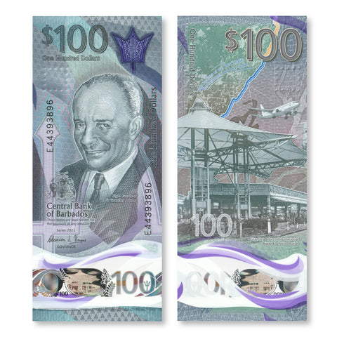 Barbados Full Set: 2–100 Dollars, 2022, B239–B244, Barbados' First Polymer Series - Robert's World Money - World Banknotes