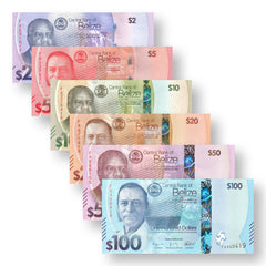 Belize Full Set: New 2025 Series, 2–100 Dollars, B331a–B336a, UNC