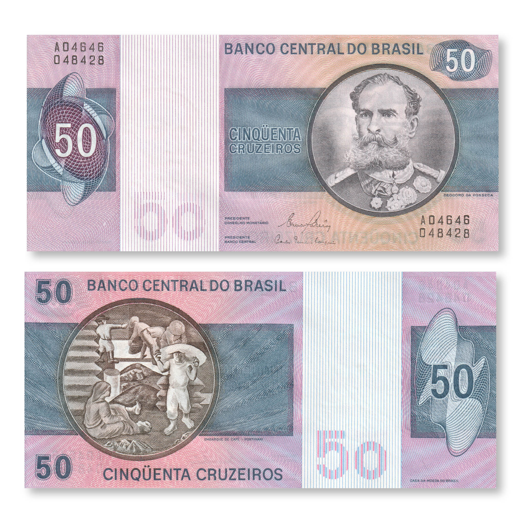 Brazil Set: 1–50 Cruzeiros, 1974–1980, B812–B815, P191–P194, UNC - Robert's World Money - World Banknotes