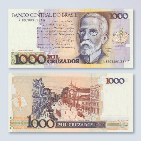 Brazil 1000 Cruzados, 1988, B835b, P213b, UNC - Robert's World Money - World Banknotes