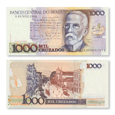Brazil 1000 Cruzados, 1988, B835b, P213b, UNC - Robert's World Money - World Banknotes