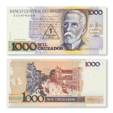 Brazil 1 Cruzado novo, 1989, B838b, P216b, UNC - Robert's World Money - World Banknotes