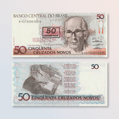 Brazil 50 Cruzeiros, 1990, B845a, P223, UNC - Robert's World Money - World Banknotes