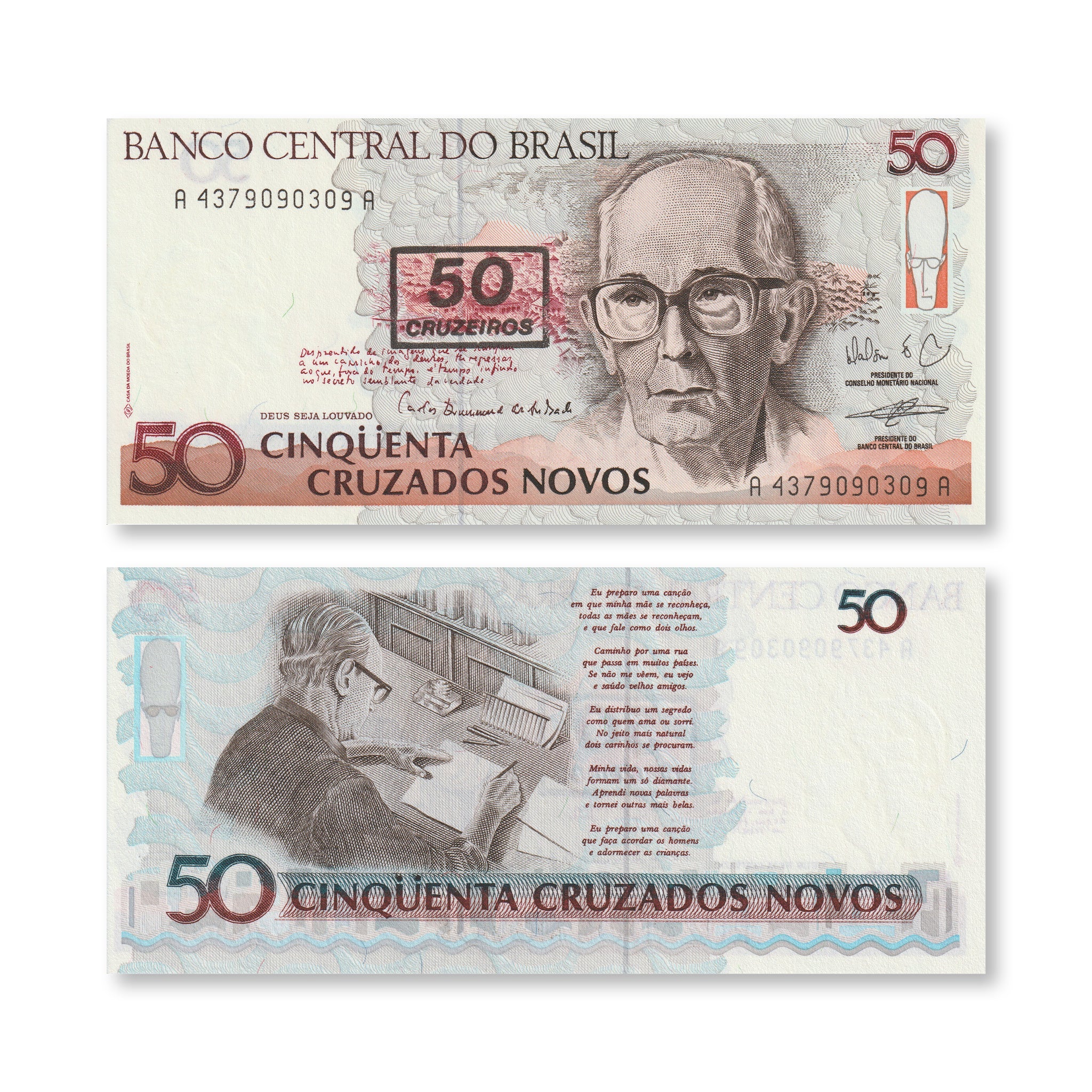 Brazil 50 Cruzeiros, 1990, B845a, P223, UNC - Robert's World Money - World Banknotes
