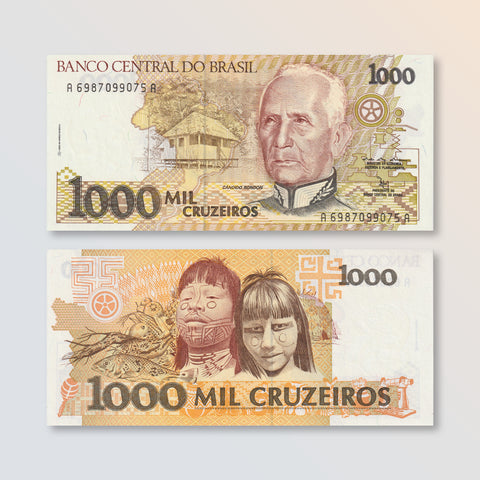 Brazil 1000 Cruzeiros, 1991, B853b, P231b, UNC - Robert's World Money - World Banknotes