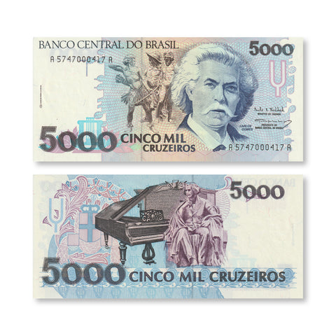 Brazil 5000 Cruzeiros, 1993, B854c, P232c, UNC - Robert's World Money - World Banknotes