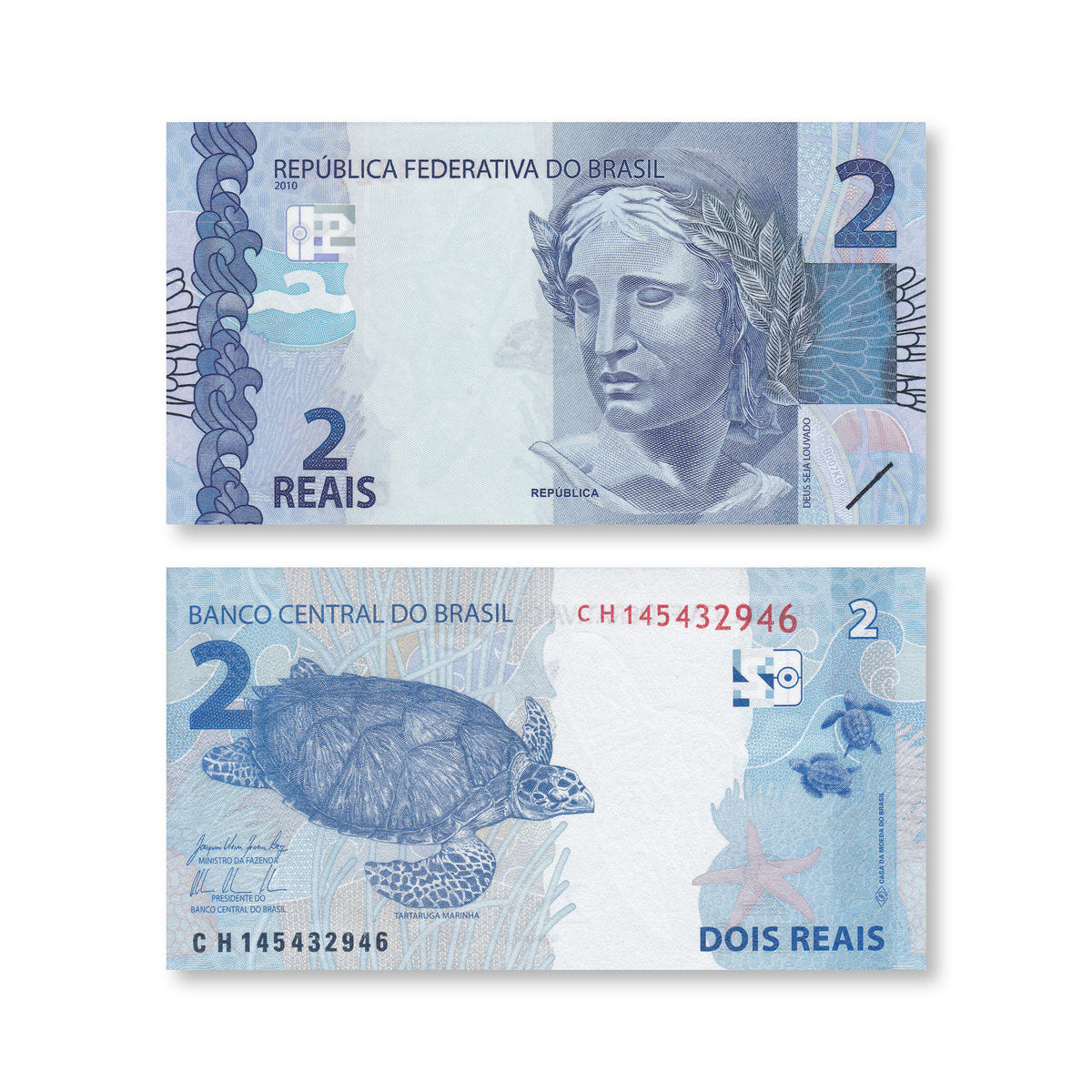Brazil 2 Reais, 2010 (2015), B874b, P252b, UNC - Robert's World Money - World Banknotes