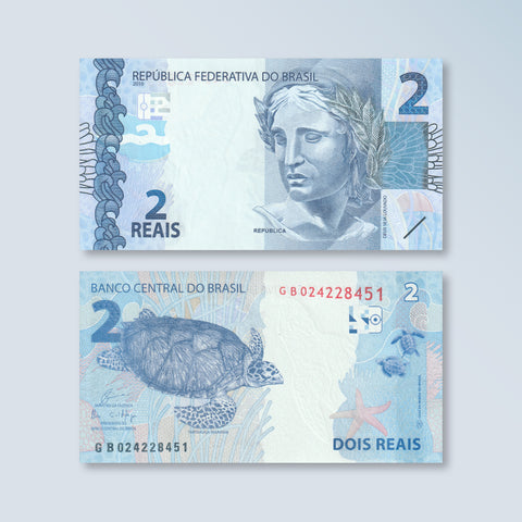 Brazil 2 Reais, 2010 (2019), B874f, P252, UNC - Robert's World Money - World Banknotes