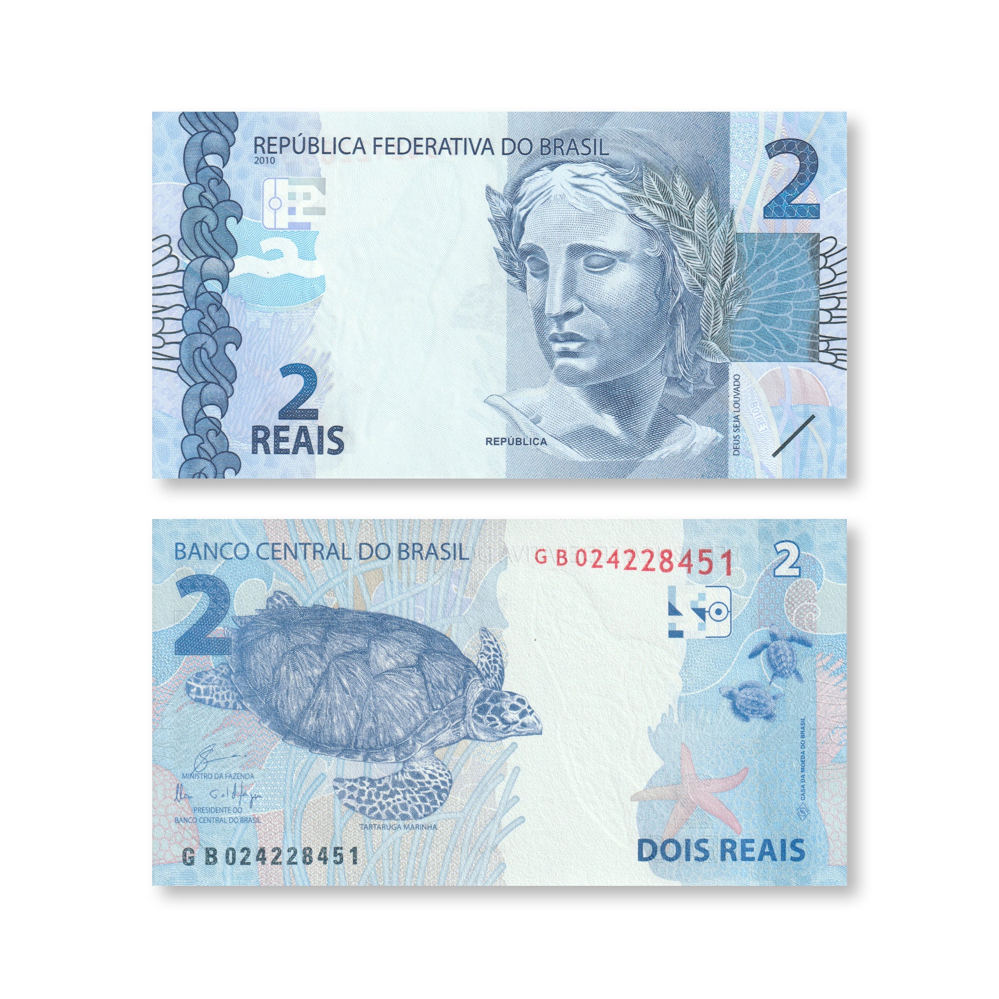 Brazil Set: 2, 5 & 10 Reais, 2010–2019, B874–B876, P252–P254, UNC - Robert's World Money - World Banknotes