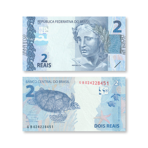 Brazil 2 Reais, 2010 (2019), B874f, P252, UNC - Robert's World Money - World Banknotes
