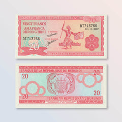 Burundi 20 Francs, 2007, B215n, P27d, UNC - Robert's World Money - World Banknotes