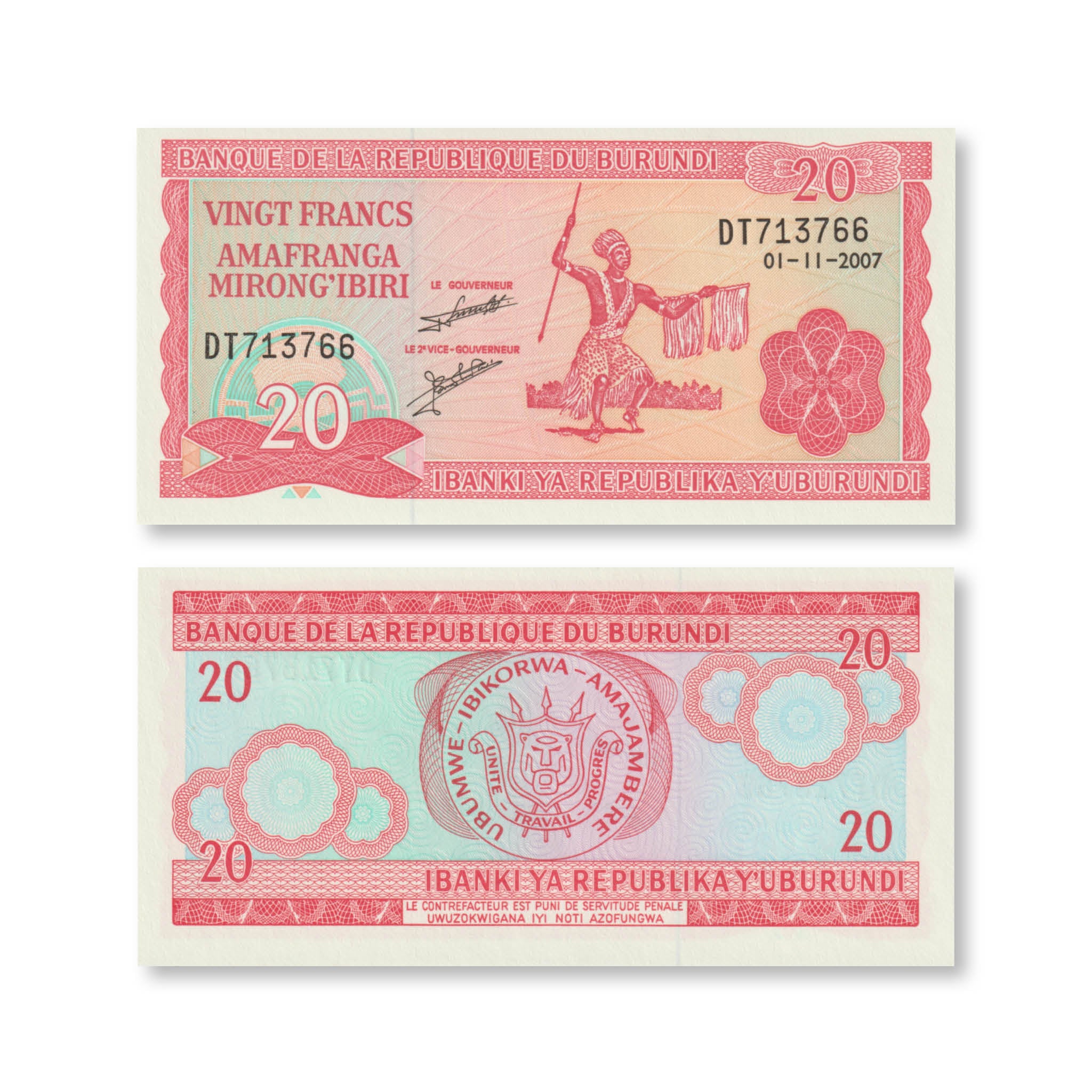Burundi 20 Francs, 2007, B215n, P27d, UNC - Robert's World Money - World Banknotes