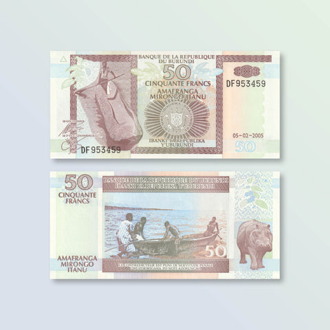 Burundi 50 Francs, 2005, B222e, P36e, UNC - Robert's World Money - World Banknotes