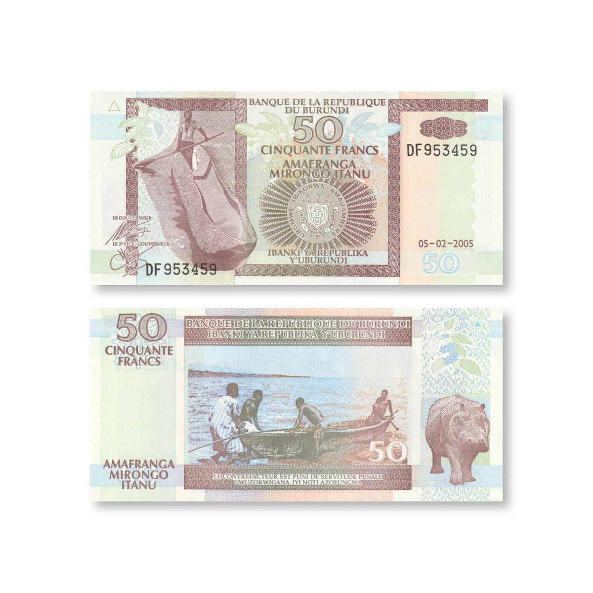 Burundi 50 Francs, 2005, B222e, P36e, UNC - Robert's World Money - World Banknotes