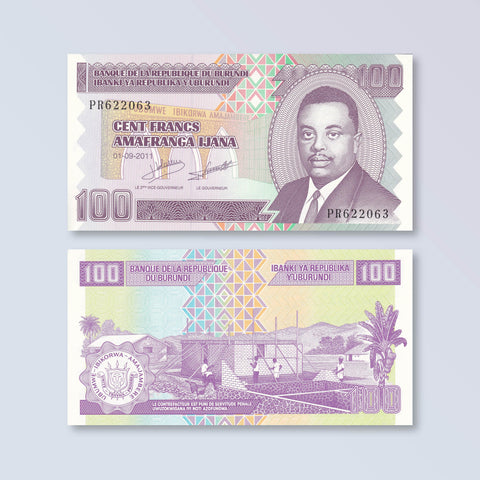 Burundi 100 Francs, 2011, B231b, P44b, UNC - Robert's World Money - World Banknotes