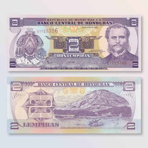 Honduras 2 Lempiras, 2006, B326j, P80Af, UNC - Robert's World Money - World Banknotes
