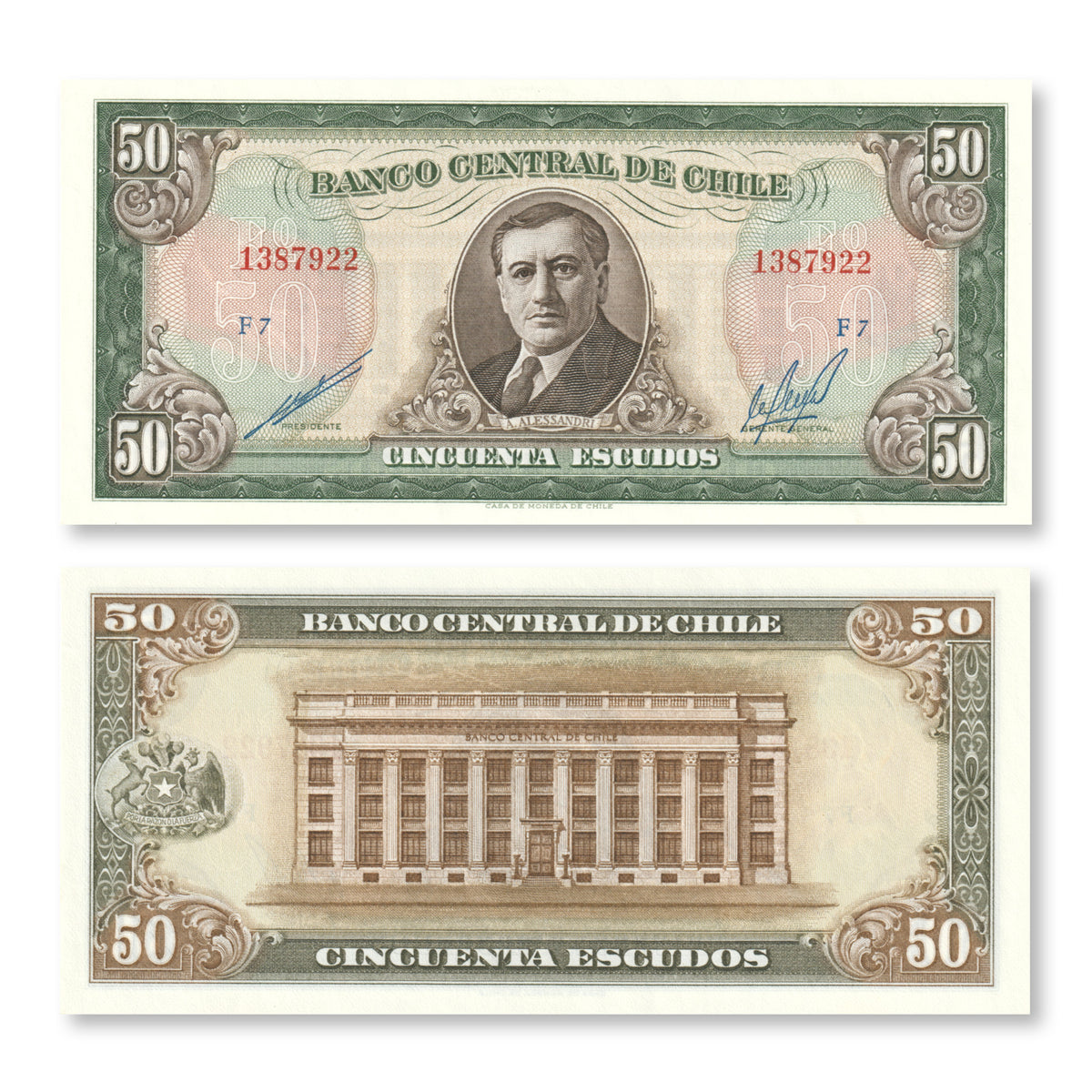 Chile 50 Escudos, 1973, B275e, P140b, UNC - Robert's World Money - World Banknotes