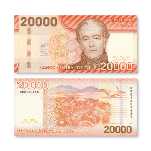 Chile 20000 Pesos, 2020, B300k, P165, UNC - Robert's World Money - World Banknotes