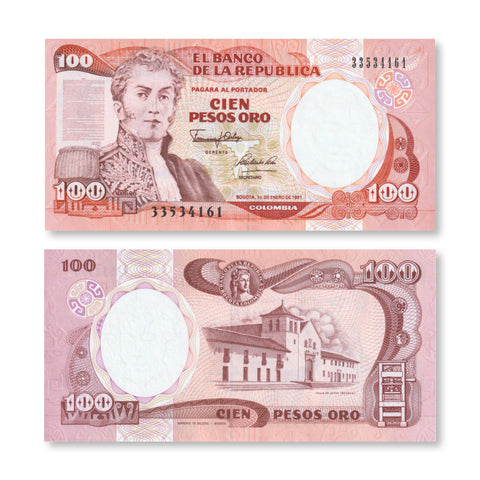 Colombia 100 Pesos oro, 1991, B965c, P426e, UNC - Robert's World Money - World Banknotes