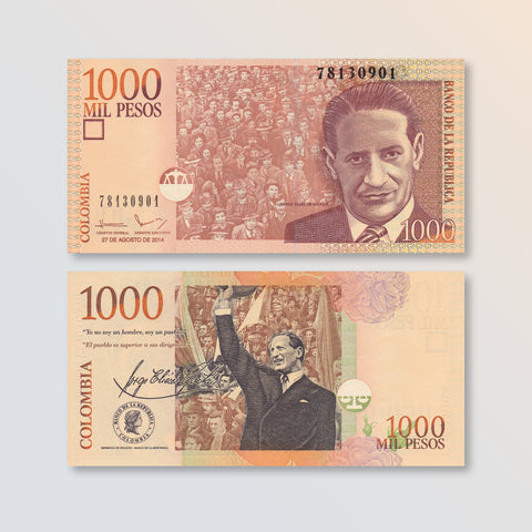 Colombia 1000 Pesos, 2014, B986q, P456q, UNC - Robert's World Money - World Banknotes