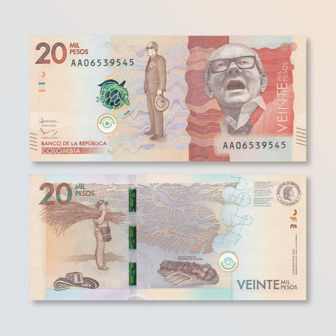 Colombia 20000 Pesos, 2015, B996a, P461a, UNC - Robert's World Money - World Banknotes