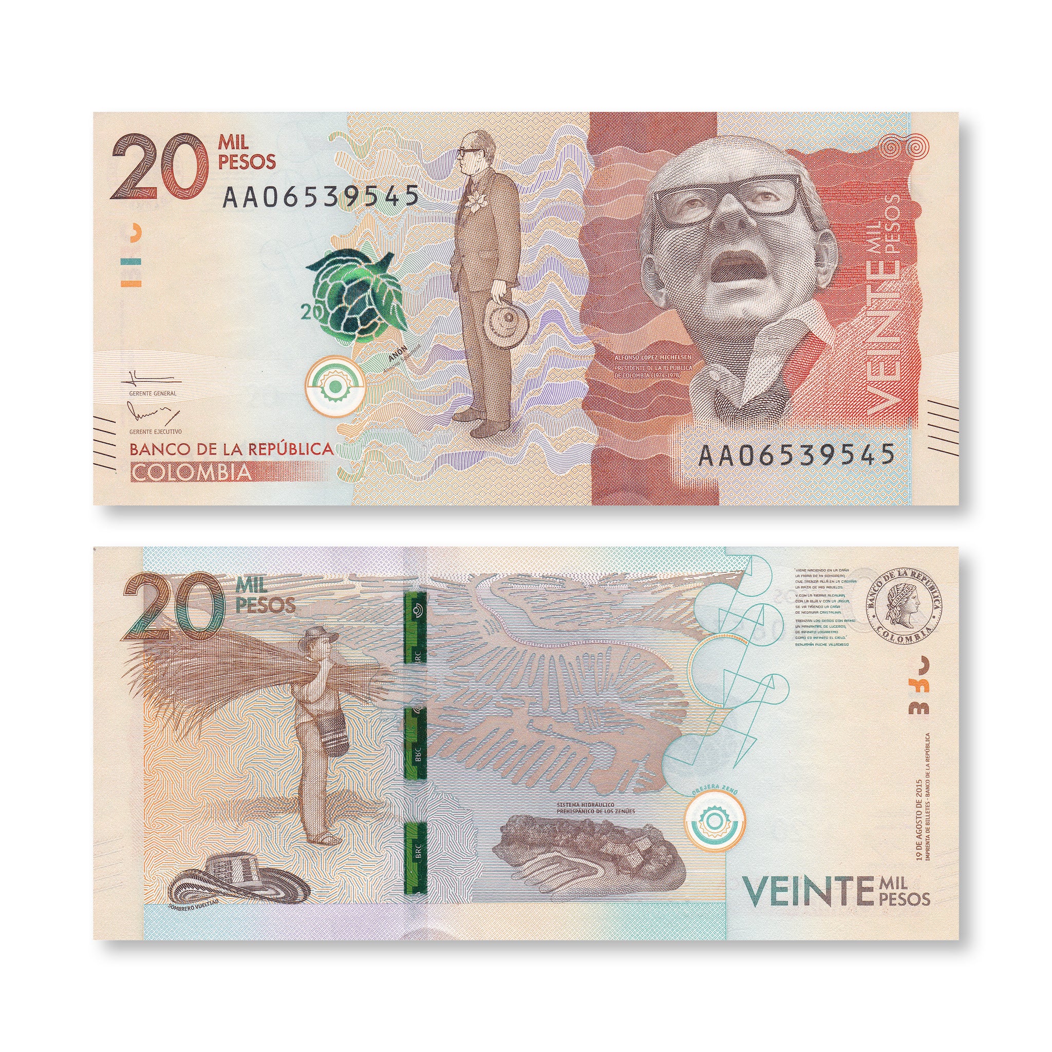 Colombia 20000 Pesos, 2015, B996a, P461a, UNC - Robert's World Money - World Banknotes