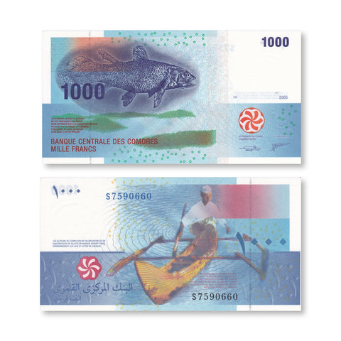 Comoros Full Set: 500–10,000 Francs, 2006–2020, B306–B310, P15–P19, UNC - Robert's World Money - World Banknotes
