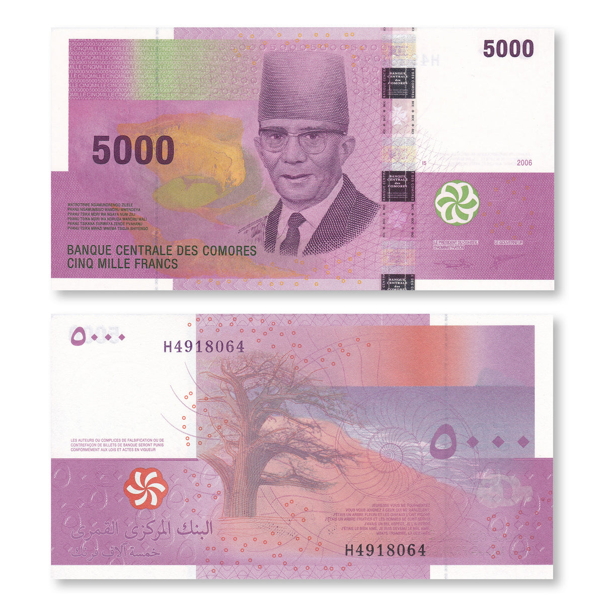 Comoros 5000 Francs, 2006 (2020), B309c, P18a, UNC - Robert's World Money - World Banknotes